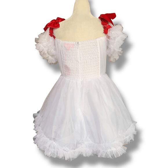 Sugar Thrillz Red Bow Detail Baby Dress White Ruffle Tulle Mini Party Medium - Picture 8 of 11